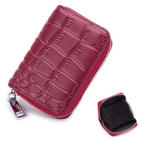 Women Genuine Leather Stone Pattern 16 Card Slots Holder Wallet Coin Purse