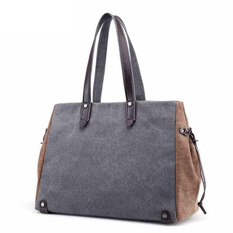 Women Quality Canvas Casual Large Capacity Color Block Tote Bag Handbag