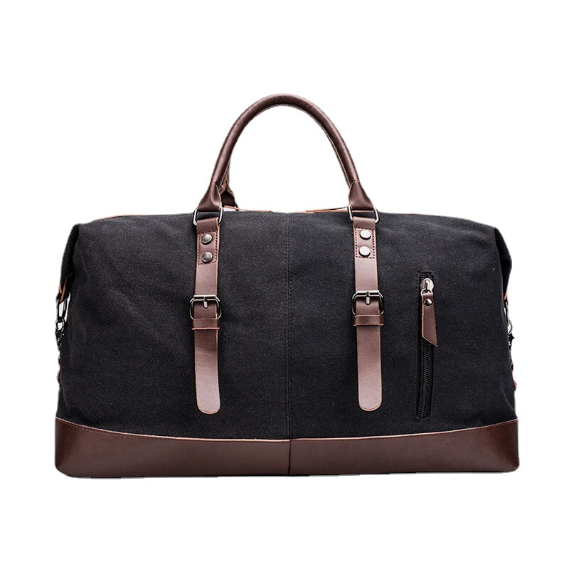 Men's Canvas PU Leather Multi-Pocket Travel Duffle Shoulder Bag