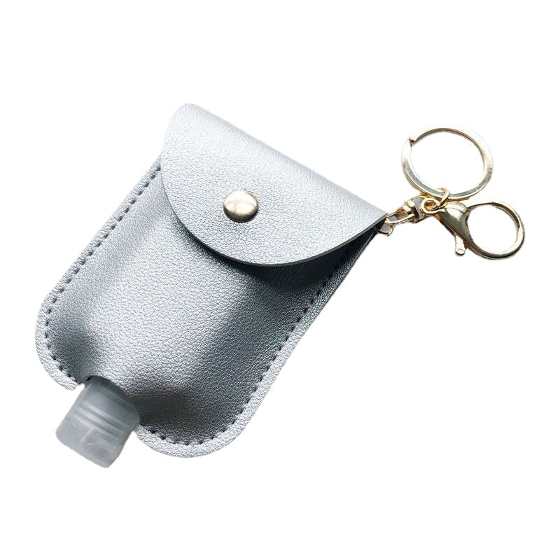 Women Faux Leather Casual Portable Hand Sanitizer Bottle Keychain Travel Pendant Bag Accessory