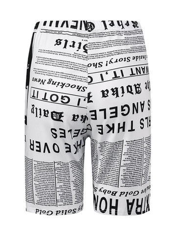 Casual Newspaper Print High Waist Shorts Sport Leggings For Women