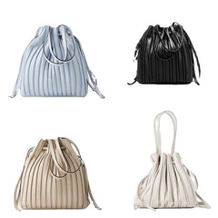 Stylish Women's Leather Bucket Bag With Pleated Stripe