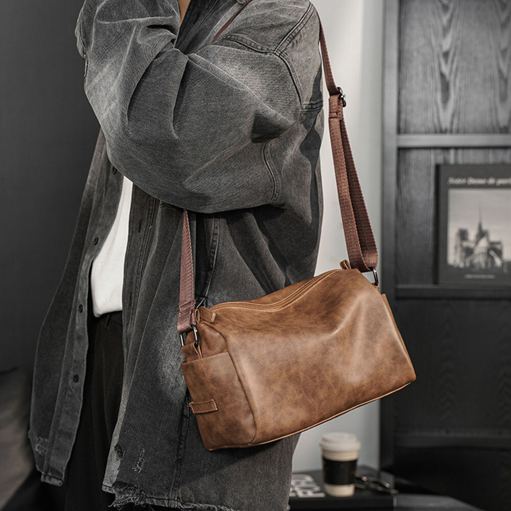 Men's Vintage Faux Leather Crossbody Bag - Large Capacity, Multifunction Shoulder Bag