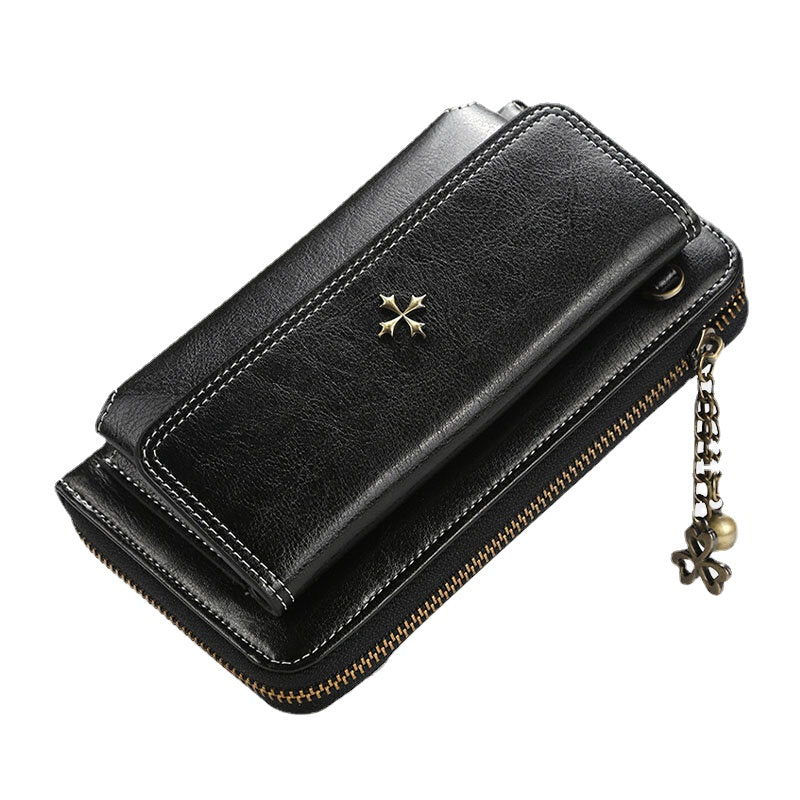 Women PU Leather Cross Flower Tassel Large Capacity Multi-card Slot Phone Bag Crossbody Shoulder