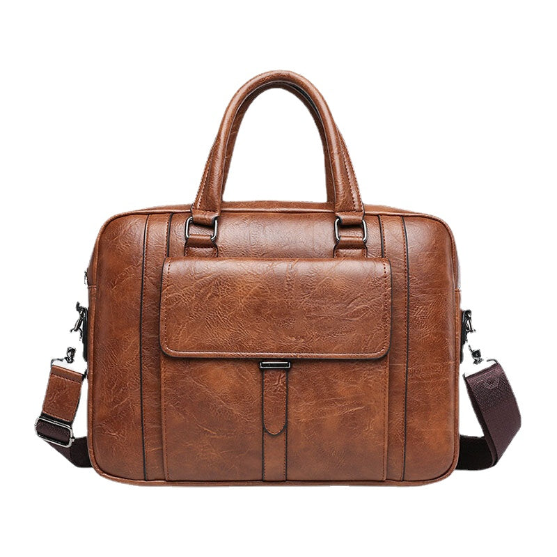 Men's Vintage PU Leather Multi-Pocket Messenger Crossbody Shoulder Bag