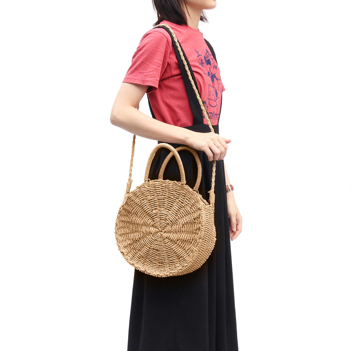 Round Women Girls Straw Rattan Bag Circle Handbag Handwoven Summer Beach Bali