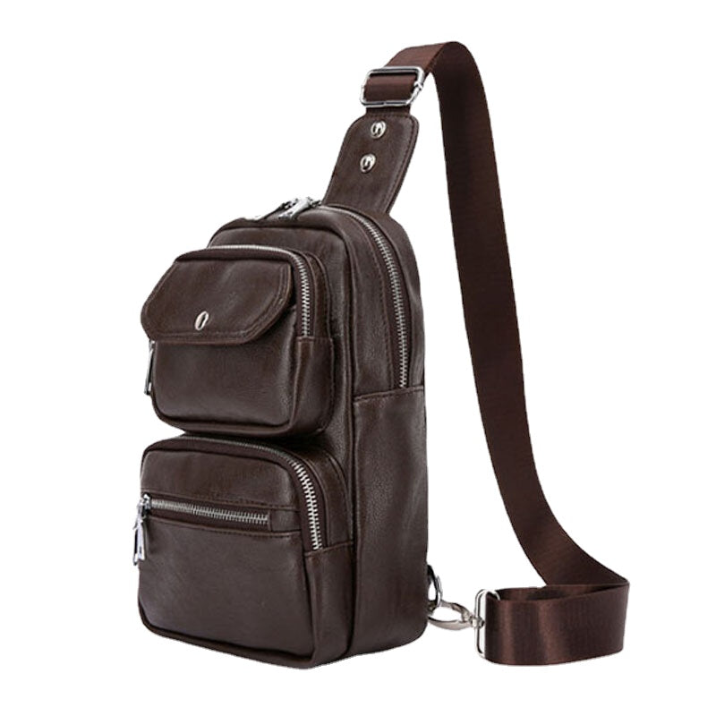 Men's Vintage PU Leather Multi-pocket Crossbody Sling Bag
