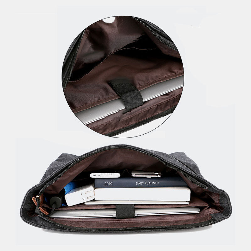 Men's Vintage Canvas Multi-Pocket Wear-Resistant Business Messenger Laptop Crossbody Bag