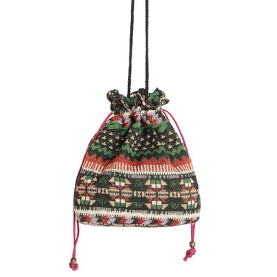 Women Ethnic Canvas String Bucket Bag Crossbody