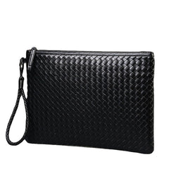 Unisex Faux Leather A4 Business File Bag Clutch with Woven Pattern