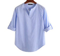 Cotton Solid Basic Men Tops Leisure Casual Shirt - Sheseelady