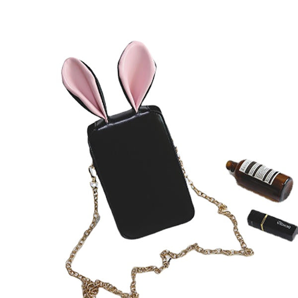 Women Cute Cartoon Rabbit Ear Chain Phone Bag Square Bucket Shoulder