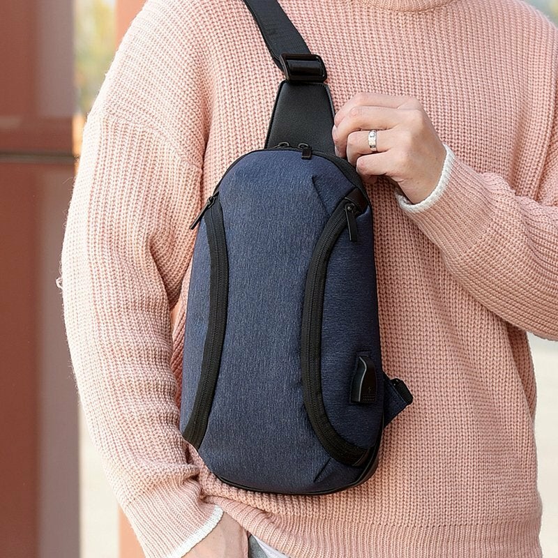 Men's Waterproof Anti-theft USB Charging Crossbody Bag with Large Capacity