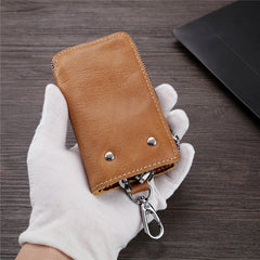 Men And Women Retro Genuine Leather Multi-function 6 Key Holder Purse Solid Card