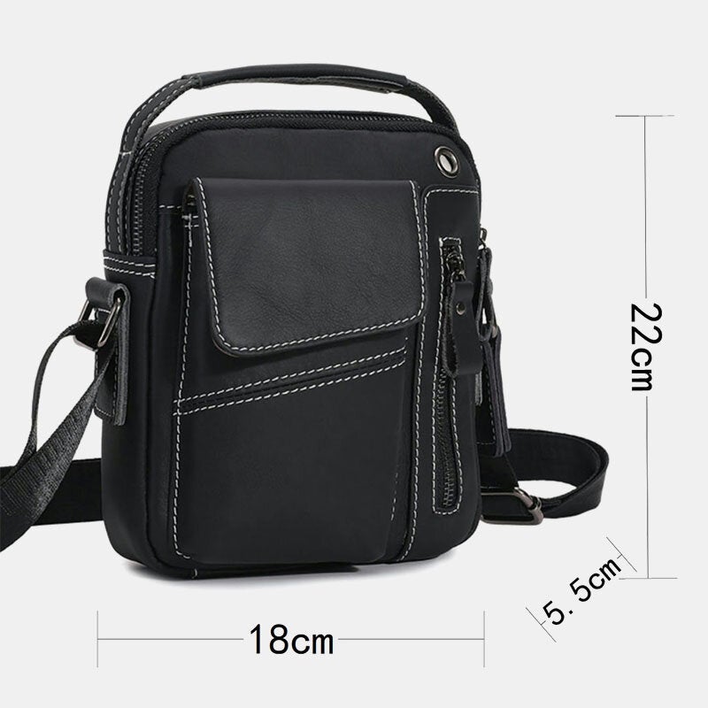 Men's Vintage Leather Crossbody Bag with Multi-Pockets & Headphone Port for 6.5" Phone