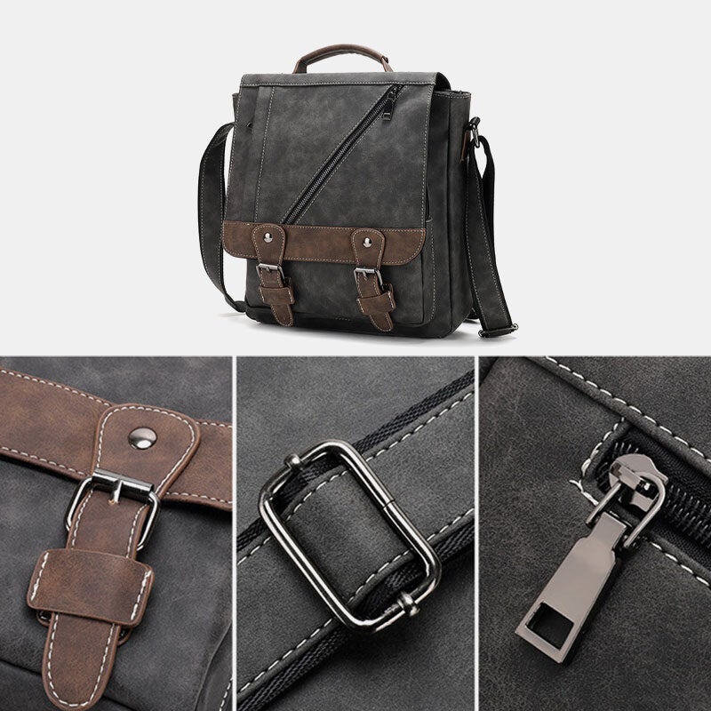 Men's Vintage PU Leather Waterproof Crossbody Shoulder Bag - Large Capacity