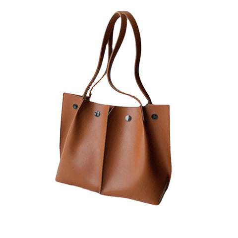 2 Pcs Women PU Leather Rivet Hasp Wild Large Capacity Ruched Bag Shoulder Handbag
