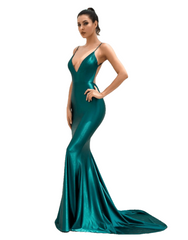 Love&Lemonade . Green Deep V-Neck Open Back Slim Flash Material Maxi Dress  LM1099