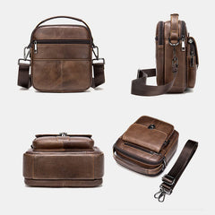 Men's Genuine Leather Anti-theft Crossbody Bag, Retro Multi-pocket Wear-resistant Shoulder Messenger