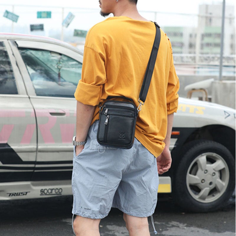 Men's Genuine Leather Anti-theft Crossbody Bag with Multi-pocket Functionality