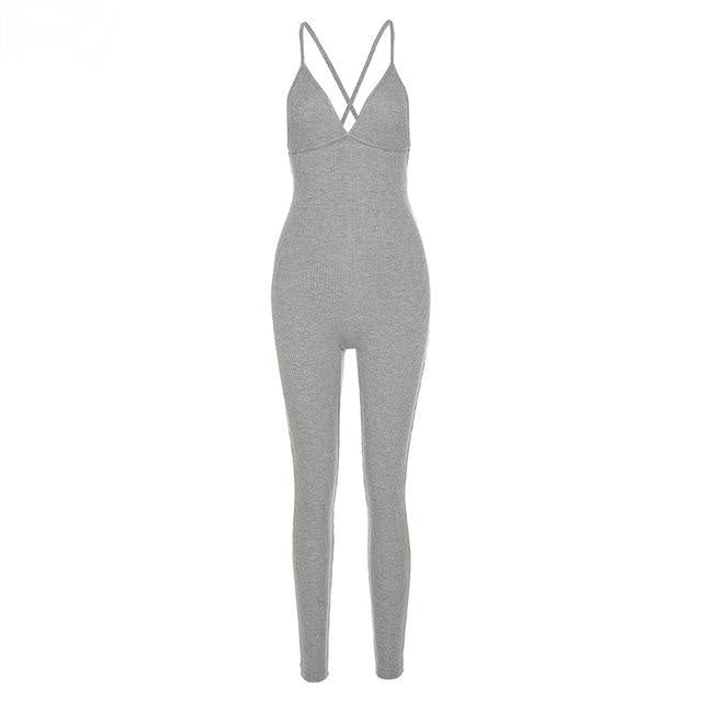 Casual Sexy Ladies' V-neck Backless Elastic Jumpsuits For Sport Hang Out