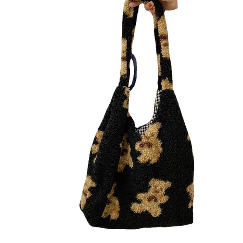 Casual Women's Fluffy Cotton Shoulder Bag For School Shopping