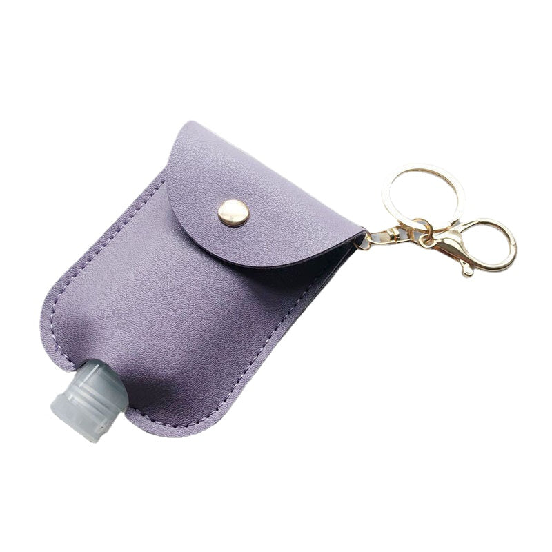 Women Faux Leather Casual Portable Hand Sanitizer Bottle Keychain Travel Pendant Bag Accessory