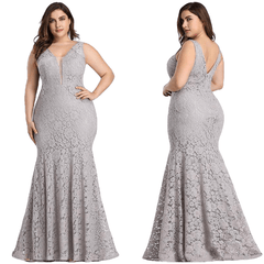 Elegant Mermaid Lace Sleeveless V-Neck Long Party Gowns - Sheseelady