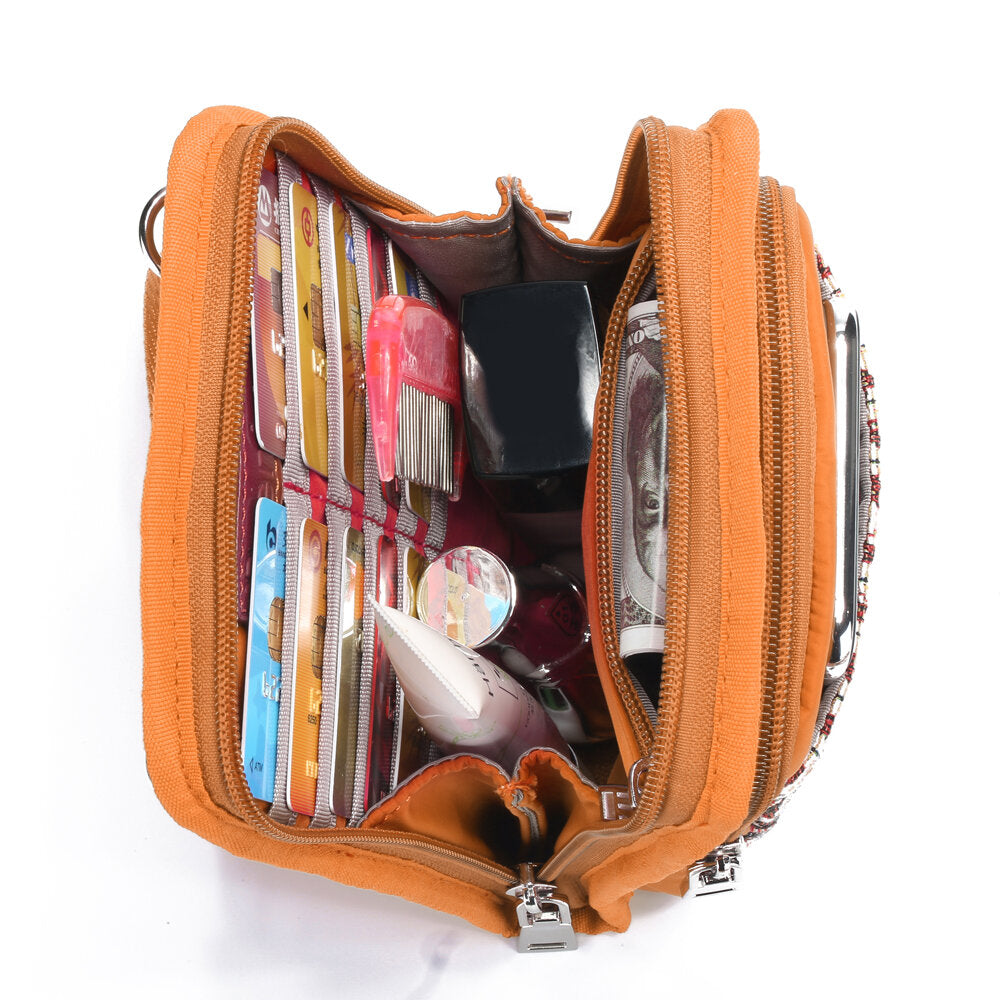 Women National Canvas Shoulder Bag Bohemian Card Holder Mini Sling Crossbody