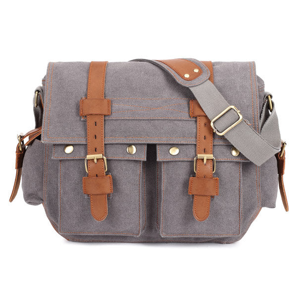 Men's Canvas Leather Casual Crossbody Messenger Bag for Outdoor Use