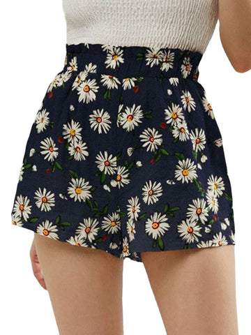 Daisy Print High Waist Women Casual Shorts