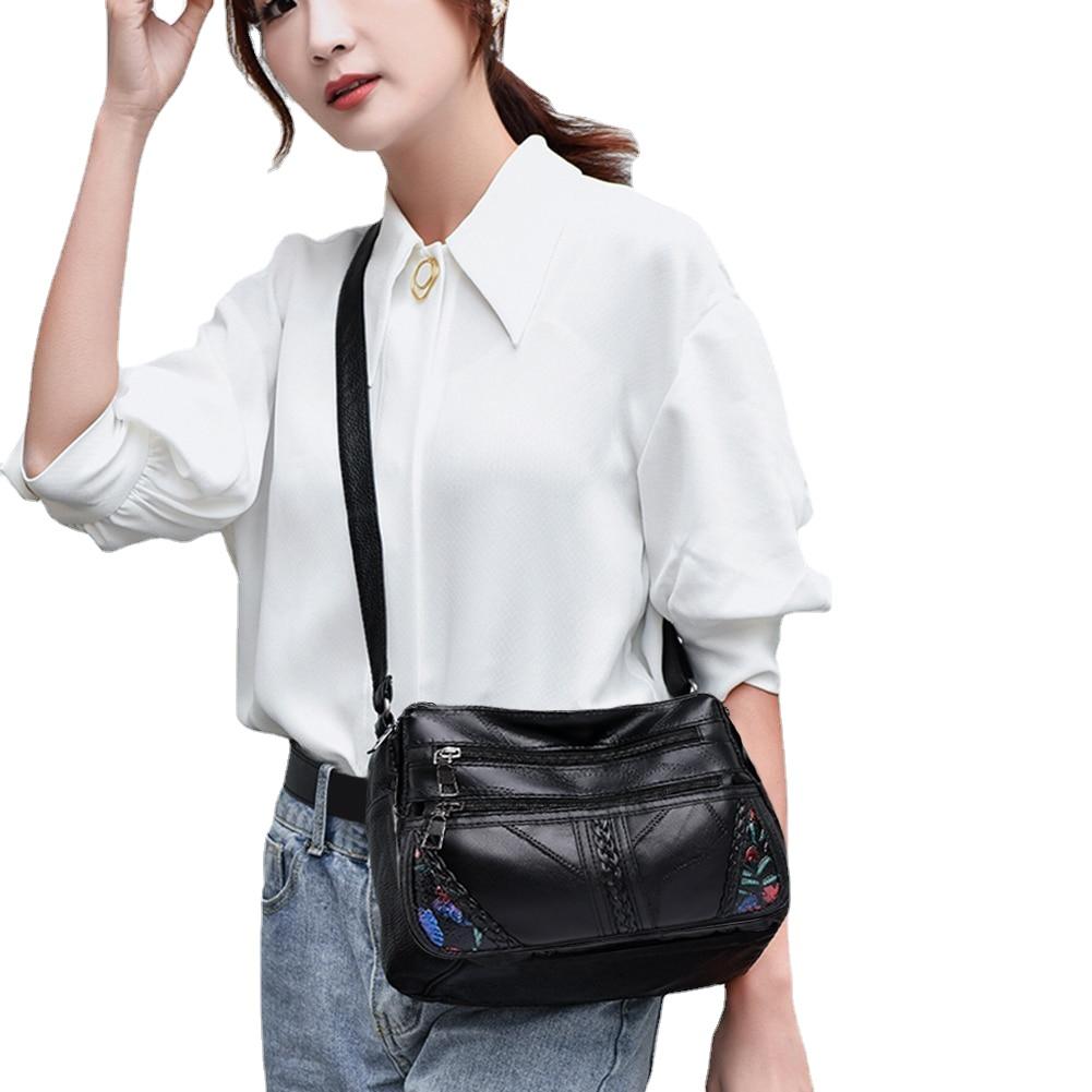 Fashionable Female Soft Leather Shoulder Bag With Floral Print