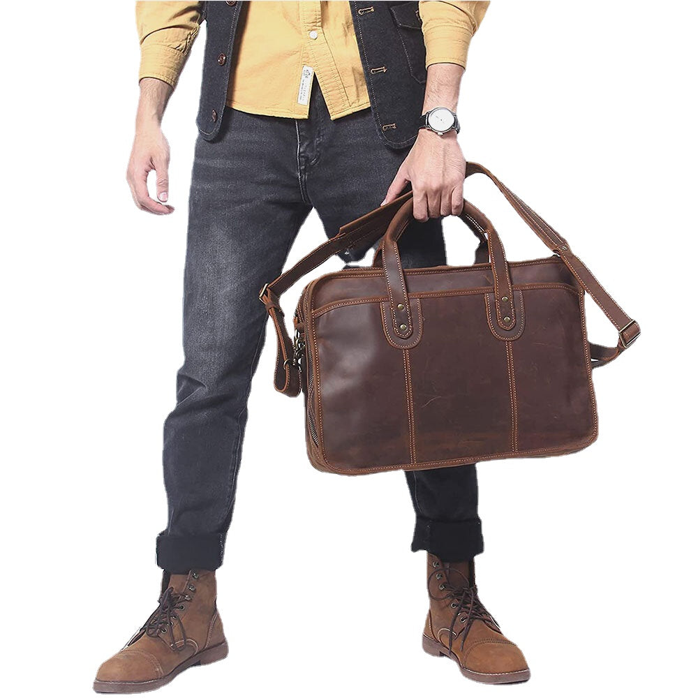 Men Vintage Multifunction Wear-Resistant Faux Leather Large Capacity Business Briefcases Handbag