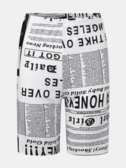 Casual Newspaper Print High Waist Shorts Sport Leggings For Women