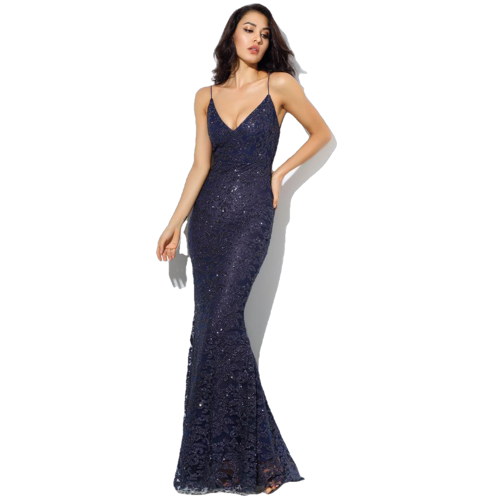 Floral Deep V-Neck Open Back Long Dress