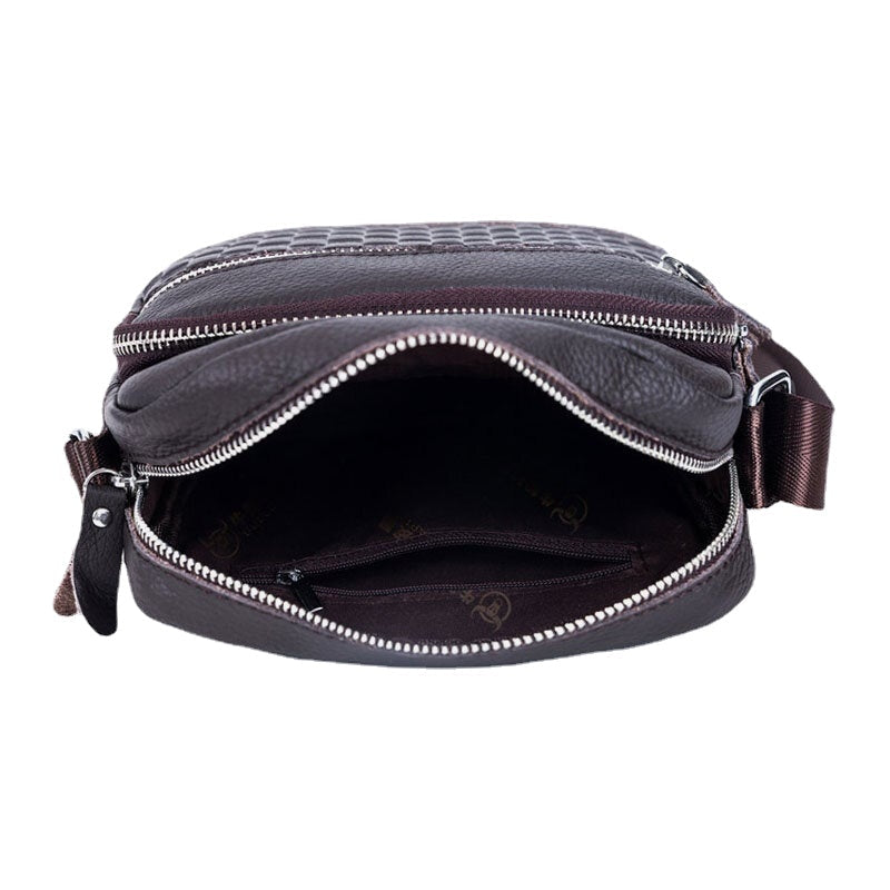 Men's Waterproof Leather Crossbody Bag with Multi-Layer Design