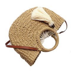 Fashion Women's Moon Shape Bohemian Straw Shoulder Bags