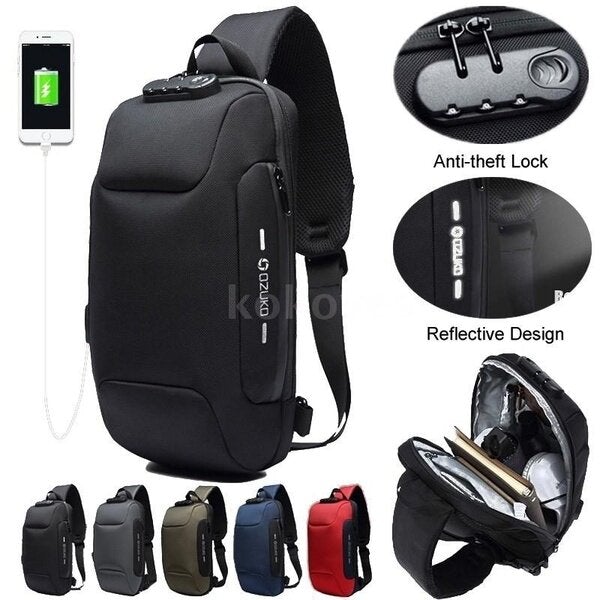 Men's Waterproof Anti-Theft USB Chest Bag - Large Capacity, Multifunctional Outdoor Use