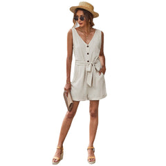 Single-Breasted High Waist Casual Asymmetric Versatile Vest Jumpsuit