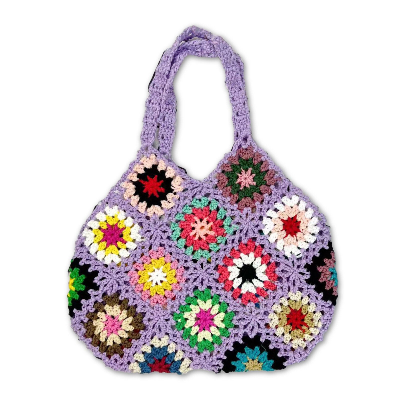 Women Handmade Crochet Ethnic Casual Handbag Mixed Floral Pattern Multifunctional Shoulder Bag Tote