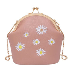 Women Daisy Embroidery Chains Hasp Crossbody Bag Shoulder