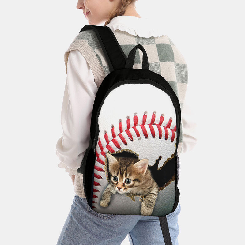 Unisex Dacron Large Capacity Cat Dog in the Baseball Football Pattern Printing Backpack School Bag