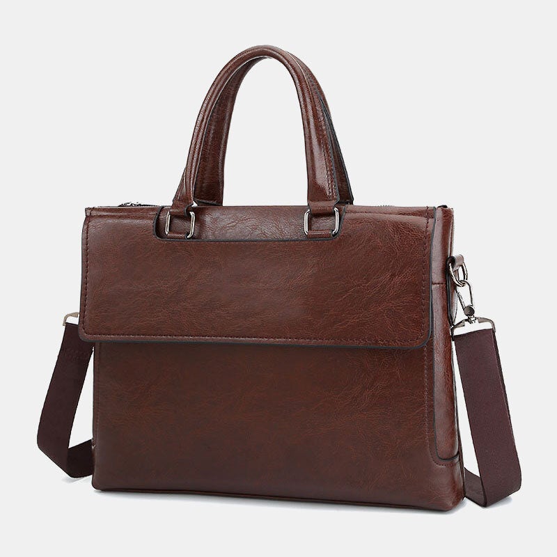 Men's Vintage Leather Anti-theft Waterproof 14" Laptop Briefcase Crossbody Bag