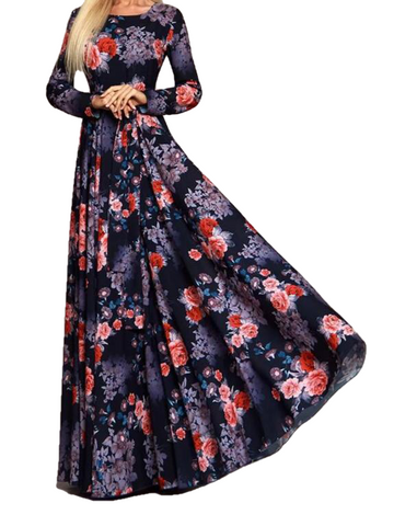 Robe élégante à manches longues imprimée sexy robe de soirée longue mince pour les femmes