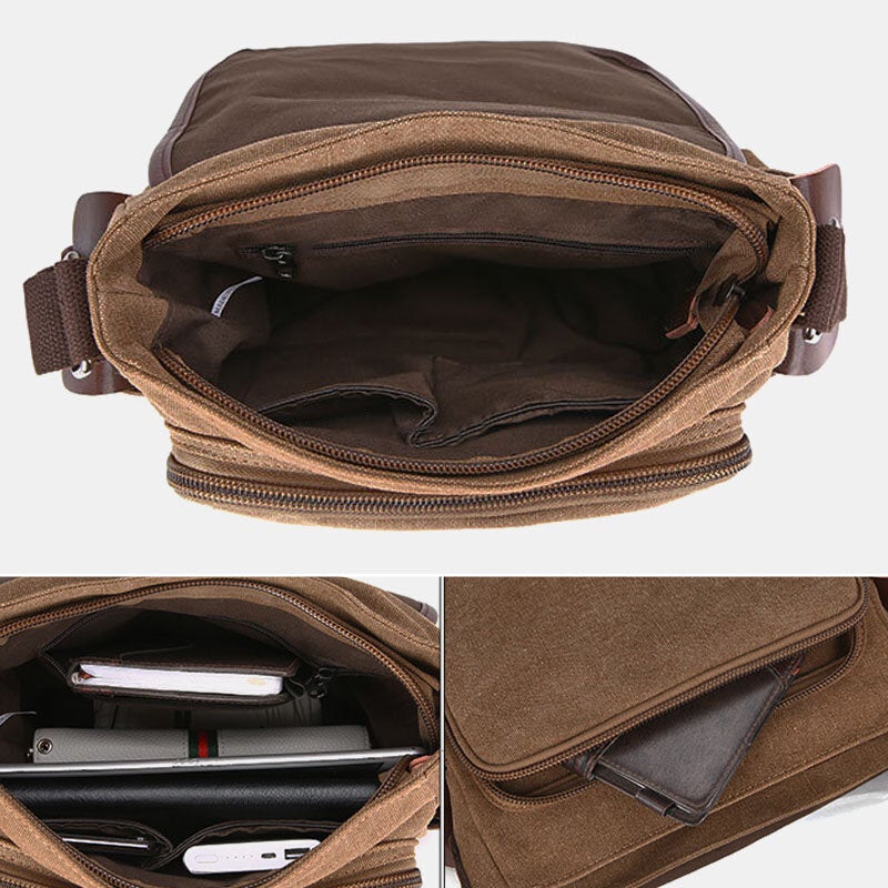 Men's Vintage Canvas Laptop Messenger Bag - Large, Water-Resistant, Crossbody Shoulder Bag