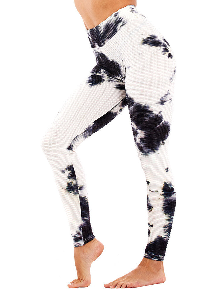 Tie-dye Random Print High Waist Slim Sport Yoga Casual Leggings For Women