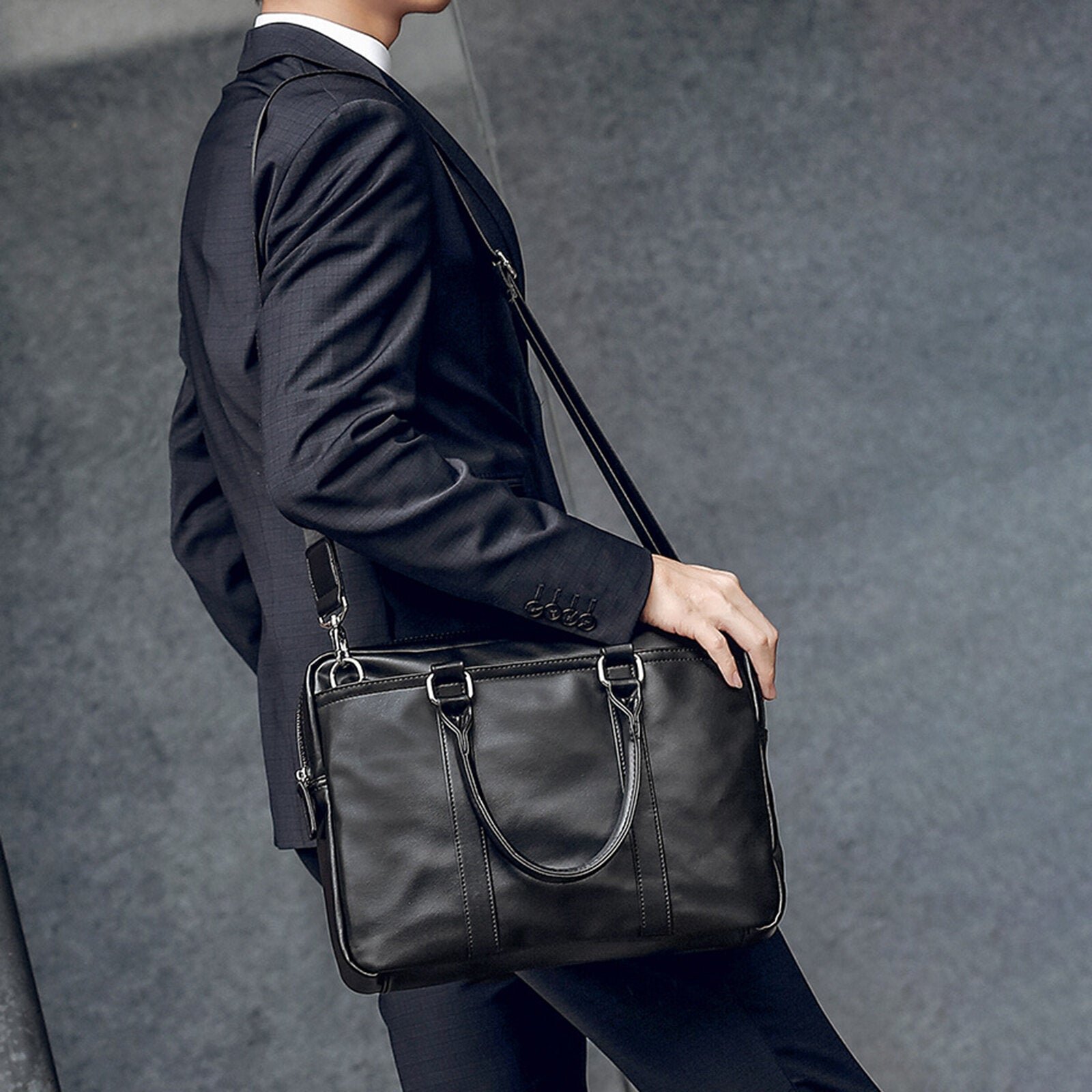 Men Artificial Leather Business Casual Briefcase Large Capacity Multifunctional Handbag Shoulder Messenger Bag