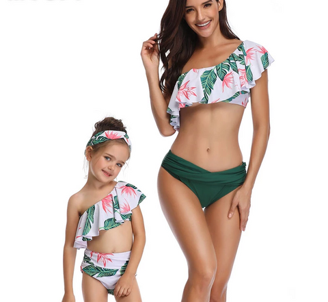 Vêtements imprimés floraux pour le bikini de maillot de bain et de fille de mère