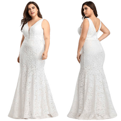 Elegant Mermaid Lace Sleeveless V-Neck Long Party Gowns - Sheseelady