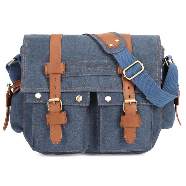 Men's Canvas Leather Casual Crossbody Messenger Bag for Outdoor Use